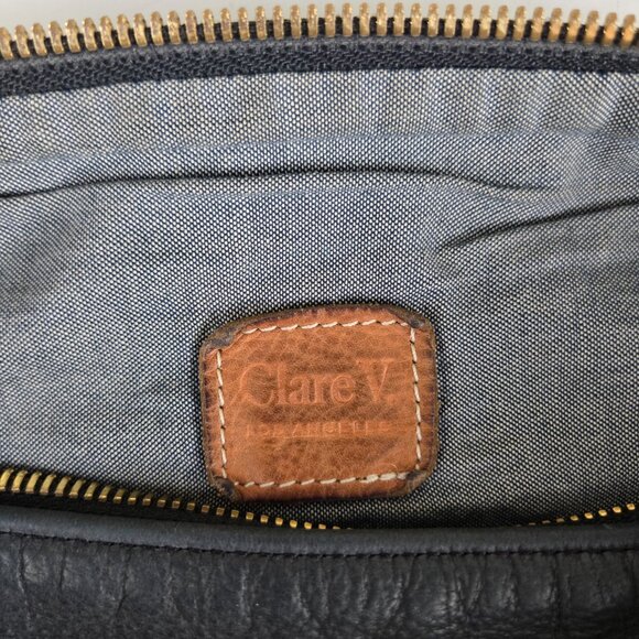 Claire V Moyen Messenger Crossbody Zip Top Tote Bag Black Leather - Picture 9 of 14